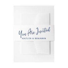 Handschrift U bent uitgenodigd Navy & White Uitnodigingen Wikkel