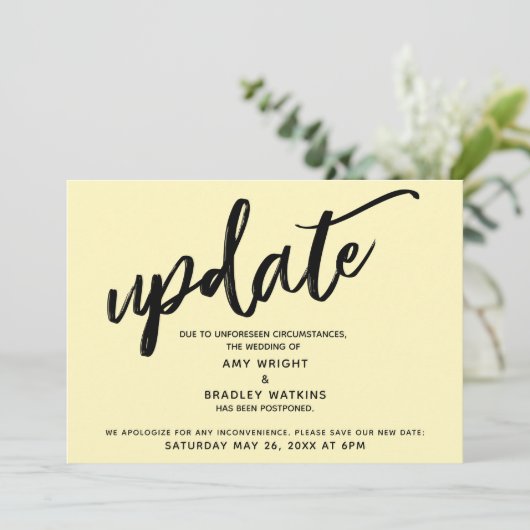 Handschrift Uitgesteld Bruiloft Bleek Gele Kaart (Staand voorkant)