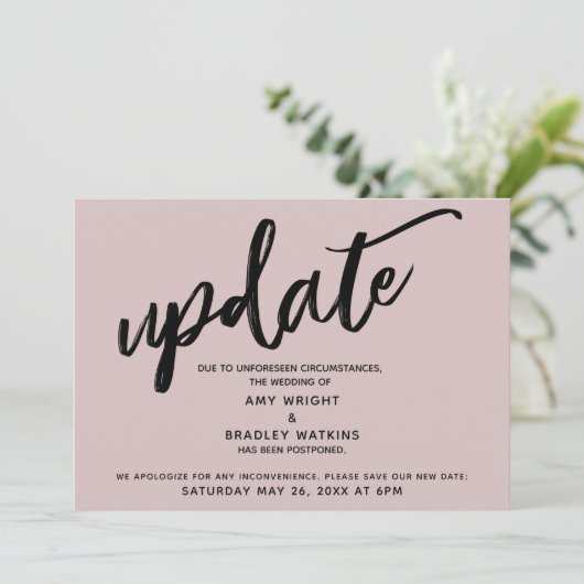 Handschrift Uitgesteld Bruiloft Dusty Roos Kaart (Staand voorkant)