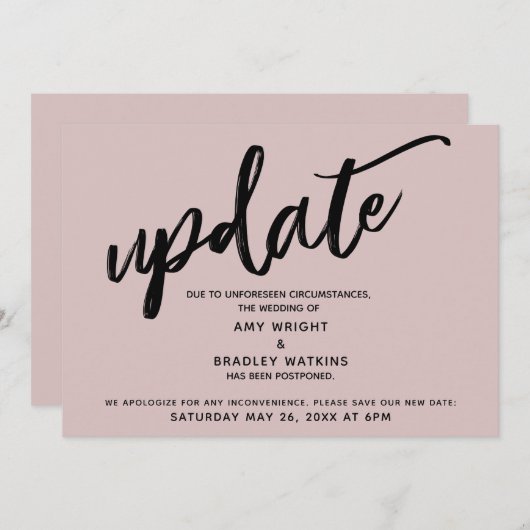 Handschrift Uitgesteld Bruiloft Dusty Roos Kaart (Voorkant / Achterkant)