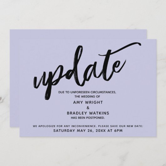 Handschrift uitgesteld Bruiloft Lavendel Kaart (Voorkant / Achterkant)