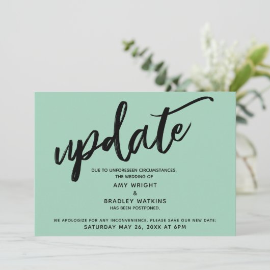 Handschrift Uitgesteld Bruiloft Licht Groene Kaart (Staand voorkant)