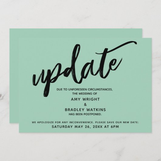 Handschrift Uitgesteld Bruiloft Licht Groene Kaart (Voorkant / Achterkant)