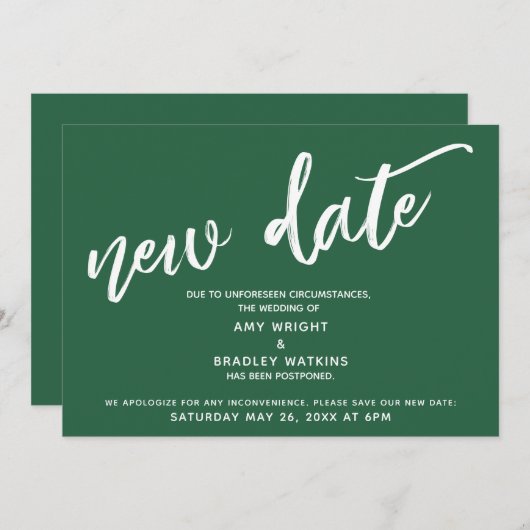 Handschrift uitgesteld bruiloft nieuwe datum donke kaart (Voorkant / Achterkant)