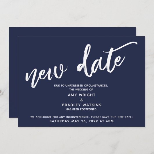 Handschrift uitgesteld bruiloft nieuwe datum marin kaart (Voorkant / Achterkant)
