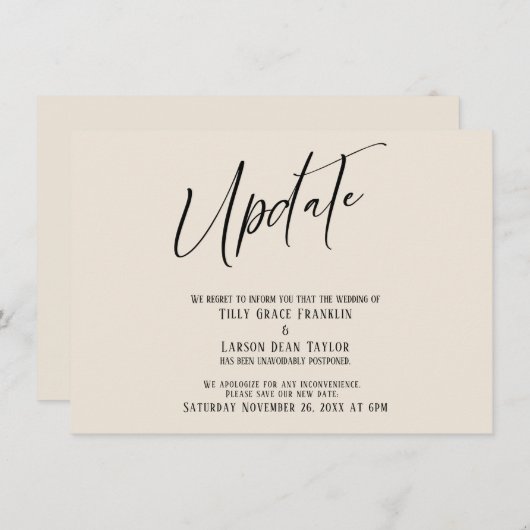 Handschrift uitgesteld bruiloft update crème Kaart (Voorkant / Achterkant)