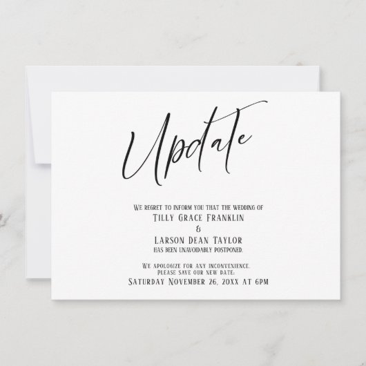 Handschrift uitgesteld bruiloft update eenvoudige kaart (Voorkant)