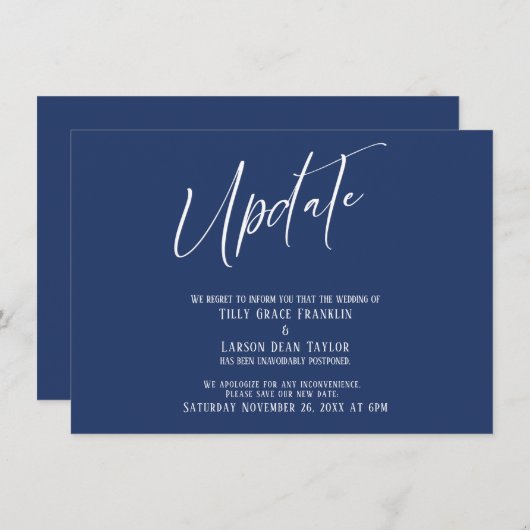 Handschrift uitgesteld bruiloft update marine Kaar Kaart (Voorkant / Achterkant)
