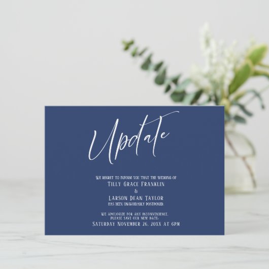 Handschrift uitgesteld bruiloft update marine Kaar Kaart (Staand voorkant)