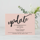 Handschrift uitgestelde bruiloft blush aankondigin kaart (Staand voorkant)