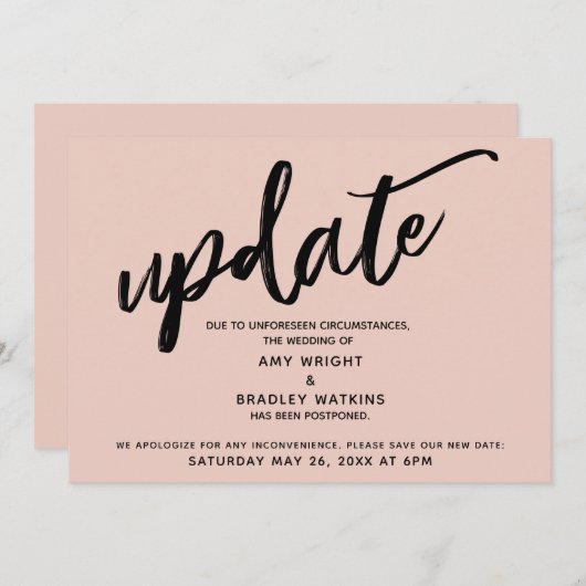 Handschrift uitgestelde bruiloft blush aankondigin kaart (Voorkant / Achterkant)