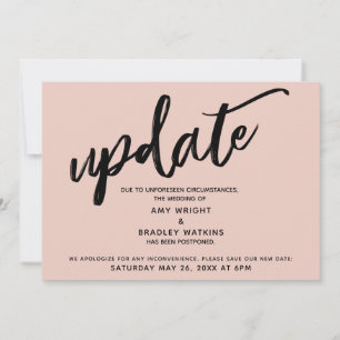 Handschrift uitgestelde bruiloft blush aankondigin kaart