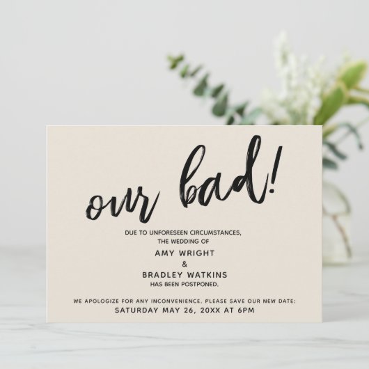 Handschrift Uitgestelde bruiloft Humor Cream Kaart (Staand voorkant)