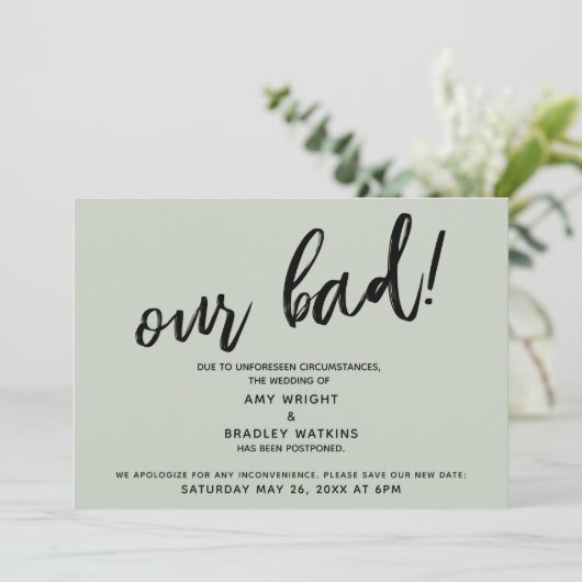 Handschrift Uitgestelde bruiloft Humor Sage Kaart (Staand voorkant)