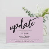 Handschrift Uitgestelde bruiloft Mauve aankondigin Kaart (Staand voorkant)