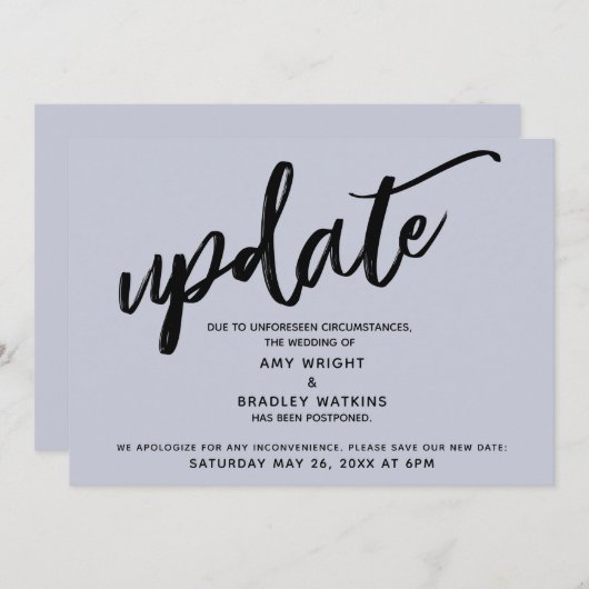 Handschrift Uitgestelde bruiloft Stusty Blue Kaart (Voorkant / Achterkant)