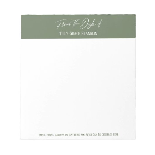 Handschrift van het bureau van Olive Green Notitieblok (Voorkant)