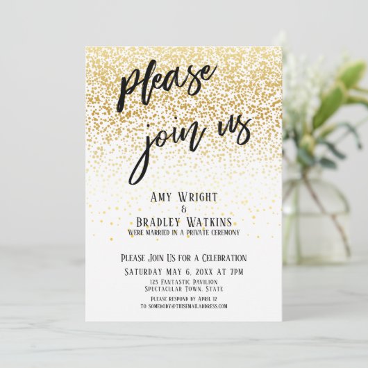 Handschrift Voeg je bij ons Confetti-ontvangst Kaart (Staand voorkant)