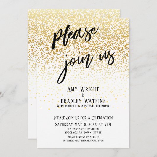 Handschrift Voeg je bij ons Confetti-ontvangst Kaart (Voorkant / Achterkant)