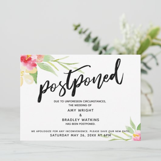 Handschrift Waterverf Flowers uitgesteld bruiloft Kaart (Staand voorkant)