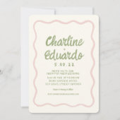 Handschrift Wavy Green Pastel Kleur Bruiloft Kaart (Voorkant)