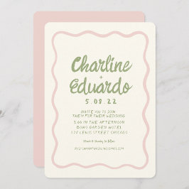 Handschrift Wavy Green Pastel Kleur Bruiloft Kaart