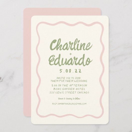 Handschrift Wavy Green Pastel Kleur Bruiloft Kaart