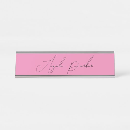 Handschriftafbeelding Eenvoudige roze professionel Bureau Naambordje (Voorkant)