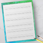 Handschriftenbladen Groene Blauwe Waterverf Notitieblok<br><div class="desc">De studenten en de volwassenen kunnen zowel druk als krullend handschrift met dit volledige groottedocument met een kleurrijke groene, blauwgroen, en blauwe achtergrond van de waterverf praktiseren. Elke pagina omvat 6 lijnen voor het schrijven, met een verlengder dalende lijn voor het praktiseren van al lagere hoesje en hogere brieven van...</div>