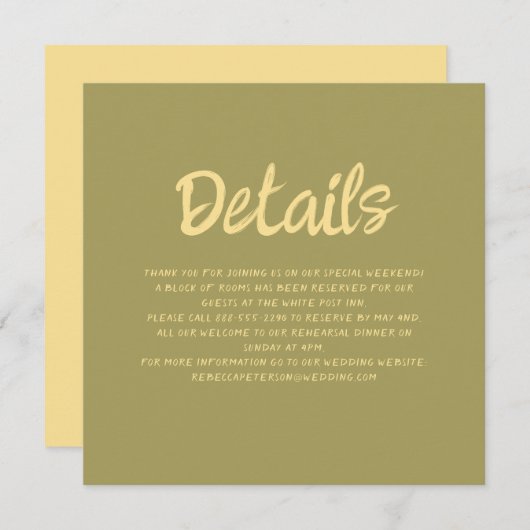 Handschriftenretro bruiloft - Invitatie voor detai Kaart (Voorkant / Achterkant)