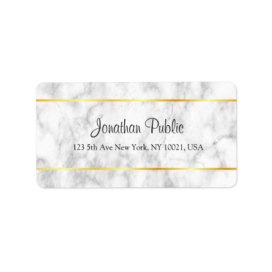 Handschriftenscript witte marmer Gold Stripes Etiket (Voorkant)