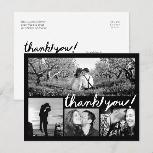 Handschrijf 4 Foto collage Hartelijk dank zwart Br Briefkaart (Voorkant / Achterkant)