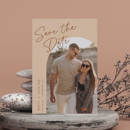 Handschroefboogfoto met scripts save the date