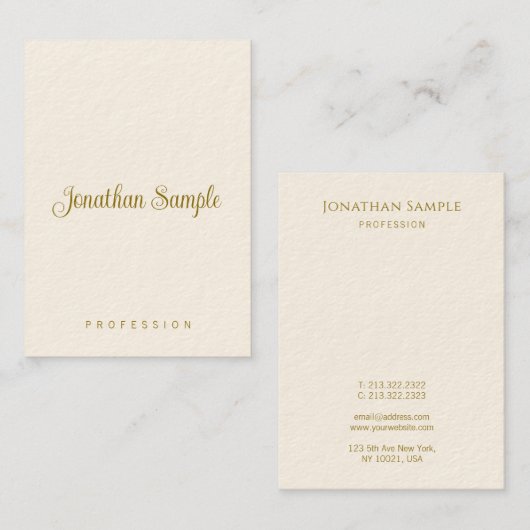 Handscript Gold Text Modern Vertical Sjabloon Visitekaartje (Voorkant / Achterkant)