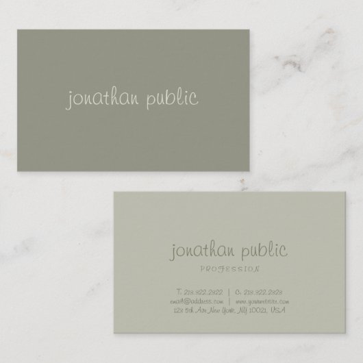 Handscript Simple Modish Elegant Green Sjabloon Visitekaartje (Voorkant / Achterkant)