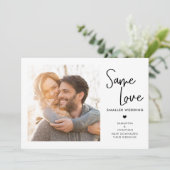 Handscriptie Zelfde liefde Kleinere bruiloft Foto Save The Date (Staand voorkant)