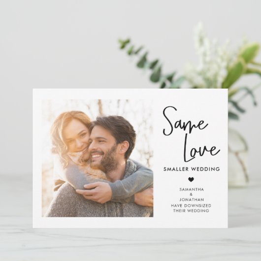 Handscriptie Zelfde liefde Kleinere bruiloft Foto Save The Date (Staand voorkant)