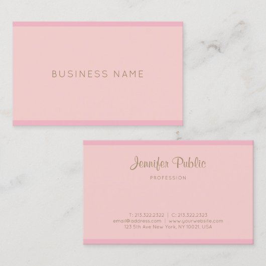 Handscriptnaam Plain Elegant roze goudvormig Visitekaartje (Voorkant / Achterkant)