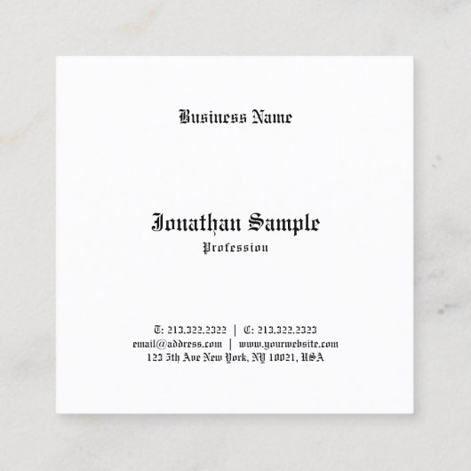 Handscriptscript zwart wit  Retro B&W Vierkante Visitekaartje (Achterkant)