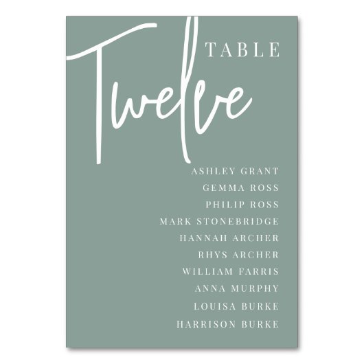 Handscripttabel TWELVE + gastnamen Kaart (Achterkant)