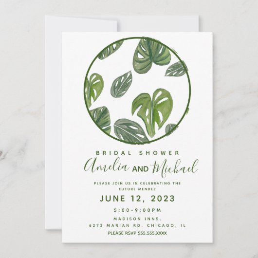 Handse Waterverf Monstera en Adansonii Leaf Bridal Kaart (Voorkant)