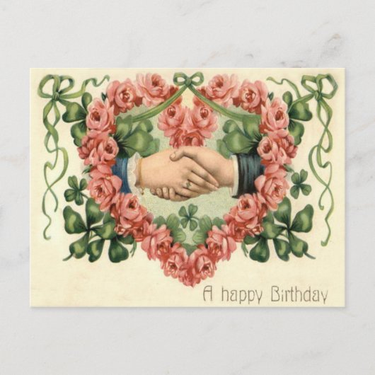 Handshake Roos Hart Vierbladige Klaver Briefkaart (Voorkant)