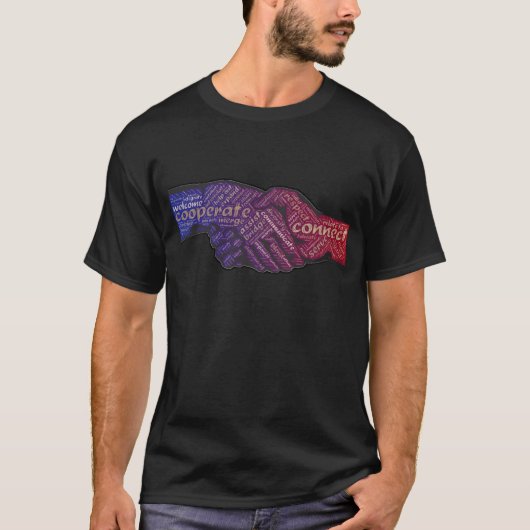 Handshake verbindt Inspirerend Word Art T-shirt (Voorkant)