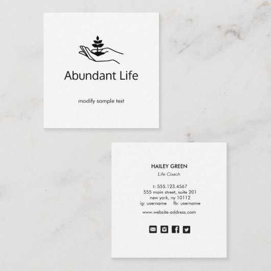 Handshand Leaf Plant Therapist counseling Vierkante Visitekaartje (Voorkant / Achterkant)