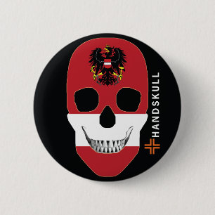 HANDSKULL Austria, Happy skull, Austria flag Ronde Button 5,7 Cm