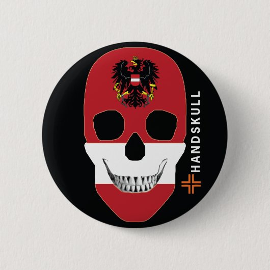 HANDSKULL Austria, Happy skull, Austria flag Ronde Button 5,7 Cm (Voorkant)