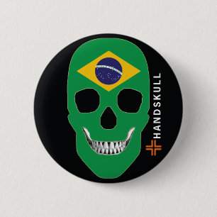 HANDSKULL Brazilië, Happy skull, Braziliaanse vlag Ronde Button 5,7 Cm