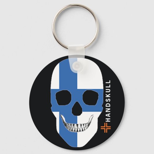 HANDSKULL Finland, Happy skull, Finse vlag Sleutelhanger (Voorkant)
