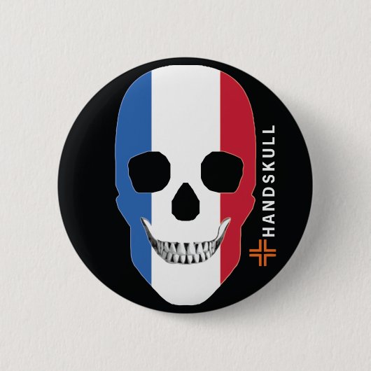 HANDSKULL France, Happy skull, Franse vlag Ronde Button 5,7 Cm (Voorkant)