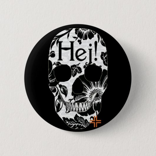 HANDSKULL Hej Ronde Badge zwart B2 Button 5,7 Cm (Voorkant)